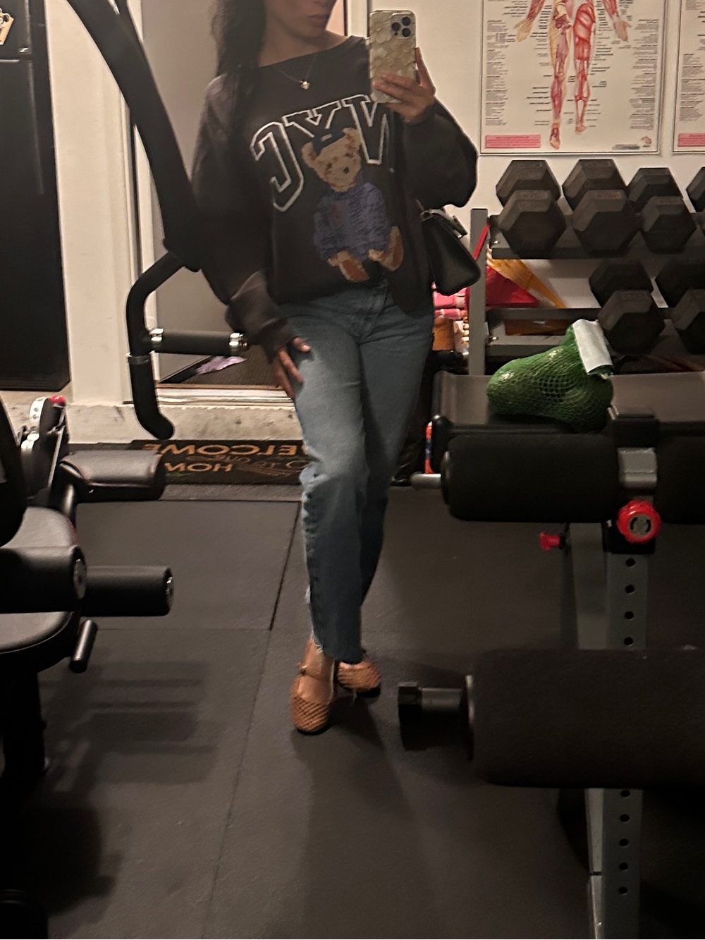 Charcoal Cropped Cardigan with Teddy & NYC Motif oversized